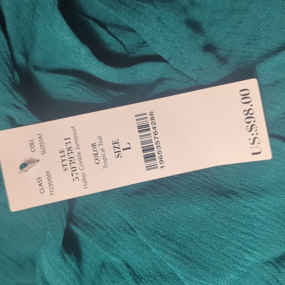 White House Black Market Teal Halter Wide-Leg Jumpsuit - Picture 4 of 6
